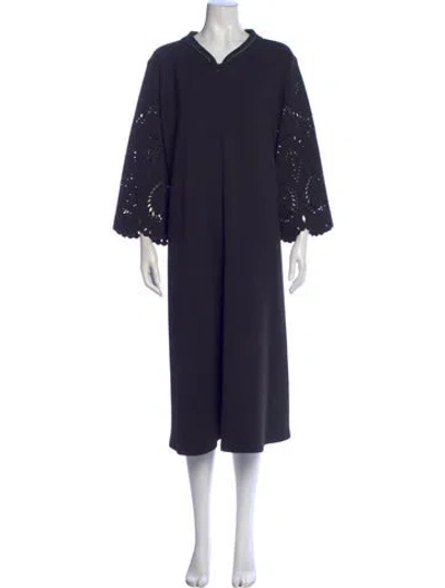 Pre-owned Marina Sport V-neck Midi Length Dress In Blue
