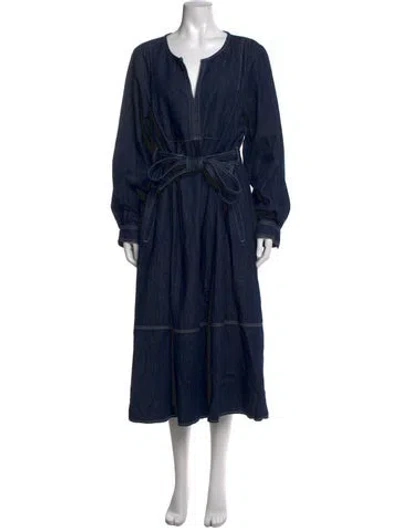 Pre-owned Marina Sport V-neck Midi Length Dress In Blue