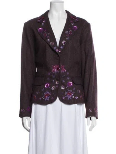 Pre-owned Marina Sport Wool Floral Print Blazer In Purple