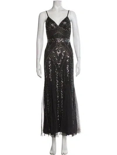 Pre-owned Marina Square Neckline Long Dress In Gray