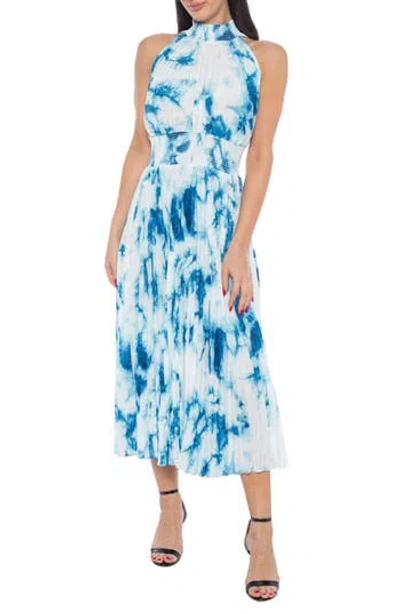 Marina Tie Dye Pleated Midi Dress In Blue/ivy