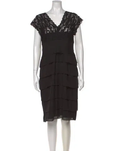 Pre-owned Marina V-neck Knee-length Dress In Black