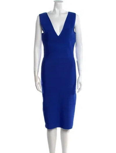 Pre-owned Marina V-neck Knee-length Dress In Blue