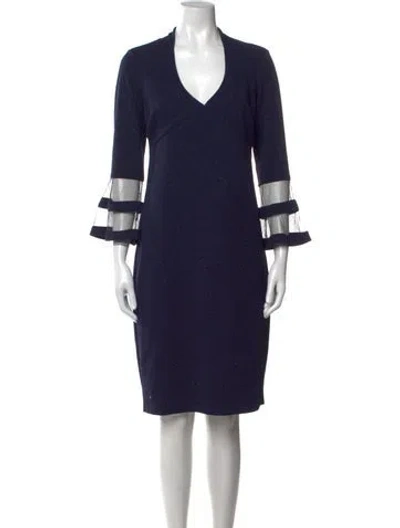Pre-owned Marina V-neck Knee-length Dress In Blue