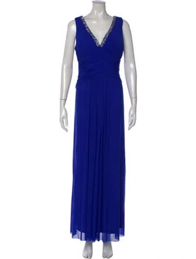 Pre-owned Marina V-neck Long Dress In Blue