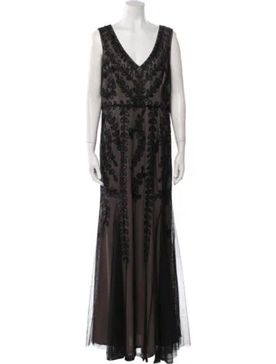 Pre-owned Marina V-neck Long Dress In Brown