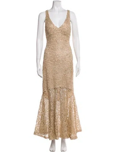 Pre-owned Marina V-neck Long Dress In Neutral