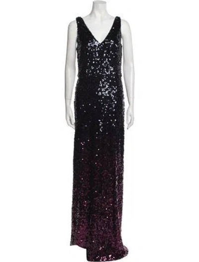 Pre-owned Marina V-neck Long Dress In Purple