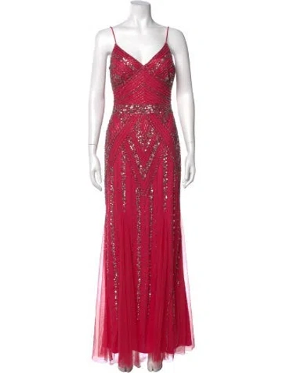 Pre-owned Marina V-neck Long Dress In Red