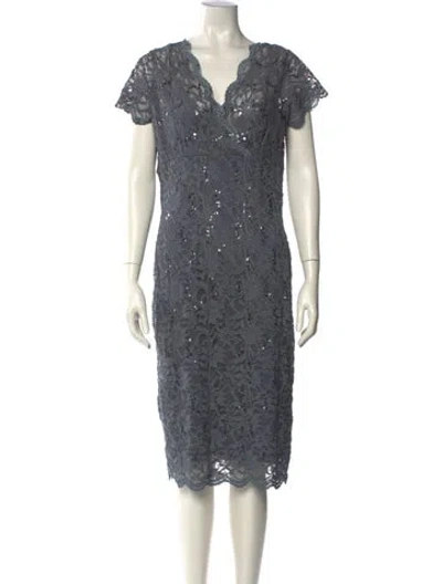 Pre-owned Marina V-neck Midi Length Dress In Gray