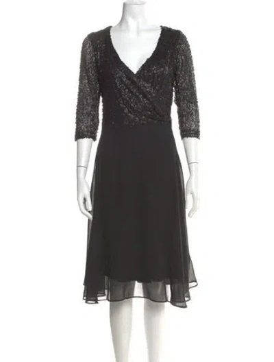 Pre-owned Marina V-neck Midi Length Dress In Gray