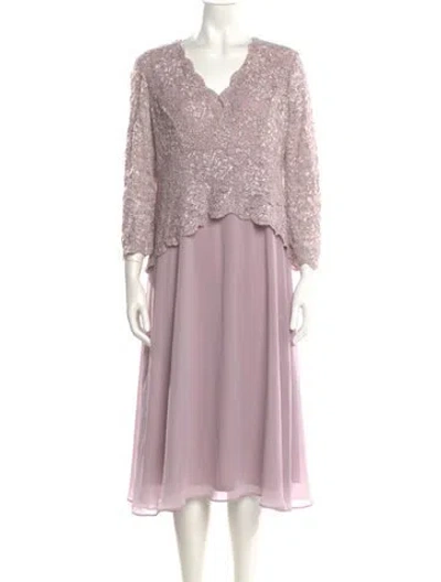 Pre-owned Marina V-neck Midi Length Dress In Pink
