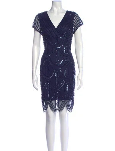 Pre-owned Marina V-neck Mini Dress In Blue