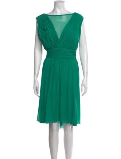 Pre-owned Marina V-neck Mini Dress In Green