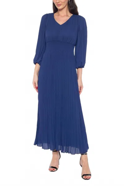 Marina V-neckline Pullover Pleated A-line Midi Dress In Navy In Blue