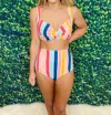 Marina West Swim Beach Babe Multi Stripe Swimsuit In Multi-colored In Multi