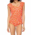 Marina West Swim Cap Shoulder One Piece Swimsuit In Daisy Carrot In Multi