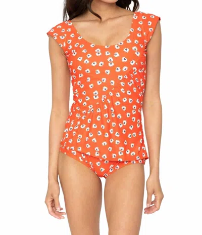 Marina West Swim Cap Shoulder One Piece Swimsuit In Daisy Carrot In Multi