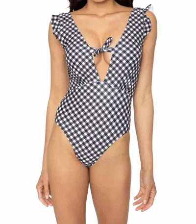 Marina West Swim Low V-neck Ruffle One Piece Swimsuit In Gingham Black
