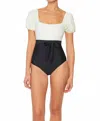 Marina West Swim Puff Sleeve One Piece In Cream Black In Black
