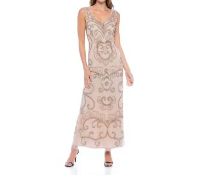Marina Women's Beaded Evening Gown Dress In Taupe In Multi