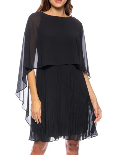 Marina Women's Capelet Pleated Chiffon Dress In Black