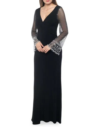 Marina Women's Embellished Bell Sleeve Gown In Black