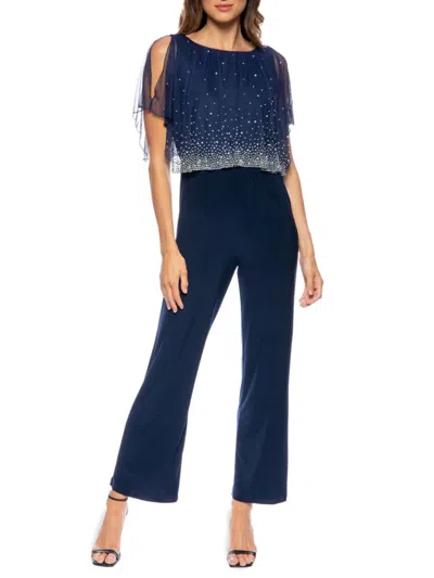 Marina Women's Embellished Cape Jumpsuit In Navy