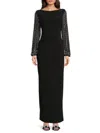 Marina Beaded Long Sleeve Maxi Gown In Black