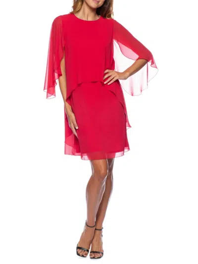 Marina Women's Flutter Sleeve Chiffon Dress In Red