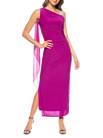 Marina Womens Asymmetric Ruched Maxi Dress In Fuchsia