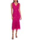 Marina Scallop Lace Sleeveless Midi Dress In Fuchsia