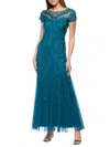 Marina Embellished Illusion Mesh Gown In Teal