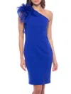 Marina Ruffle One-shoulder Crepe Cocktail Dress In Cobalt