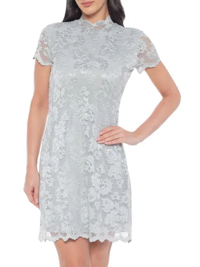 Marina Women's Scalloped Lace Mini Shift Dress In Silver