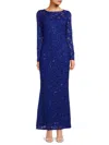 Marina Sequin Lace Long Sleeve Gown In Royal
