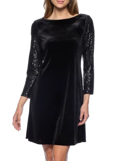 Marina Women's Sequin Velvet Swing Dress In Black