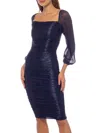Marina Metallic Square Neck Cocktail Dress In Navy
