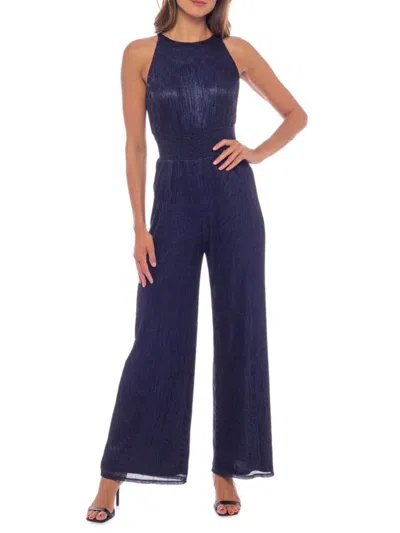 Marina Women's Smocked Dulce Pleated Jumpsuit In Navy