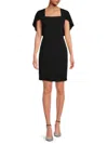 Marina Women's Squareneck Caplet Crepe Dress In Black