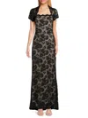 Marina Women's Squareneck Lace Gown In Black Beige