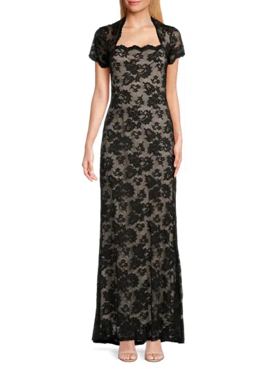 Marina Women's Squareneck Lace Gown In Black Beige
