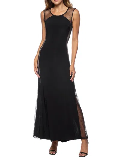 Marina Women's Swiss Dot Fit & Flare Gown In Black