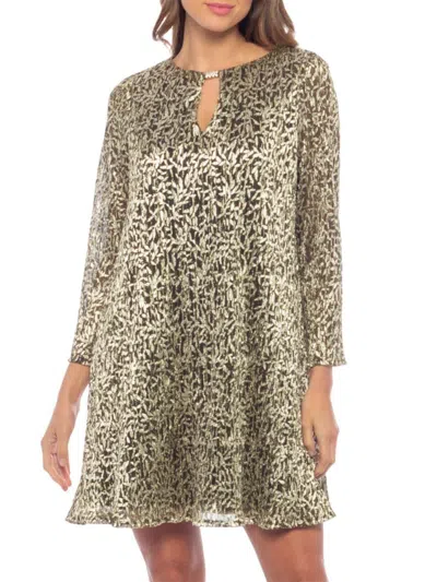 Marina Women's Three-quarter Sleeve Mini A-line Dress In Black Gold