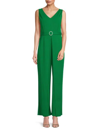 Marina Women's V Neck Belted Jumpsuit In Green