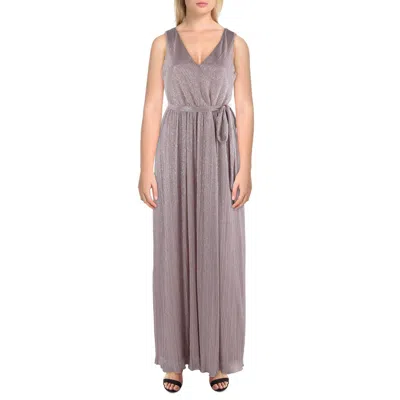 Marina Womens Metallic V-neck Evening Dress