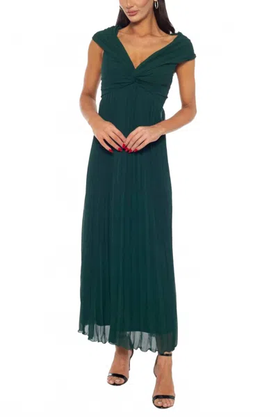 Marina Wrap Cape Cap Sleeves Pleated A-line Midi Dress In Hunter In Green
