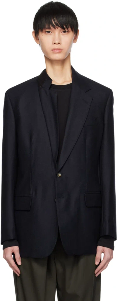 Marina Yee Navy Asymmetrical Darts Blazer In Dark Navy