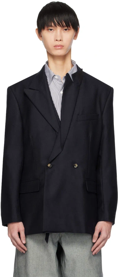 Marina Yee Navy Origami Blazer In Dark Navy