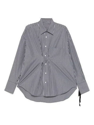 Marina Yee Striped Draped Cotton Shirt In Black
